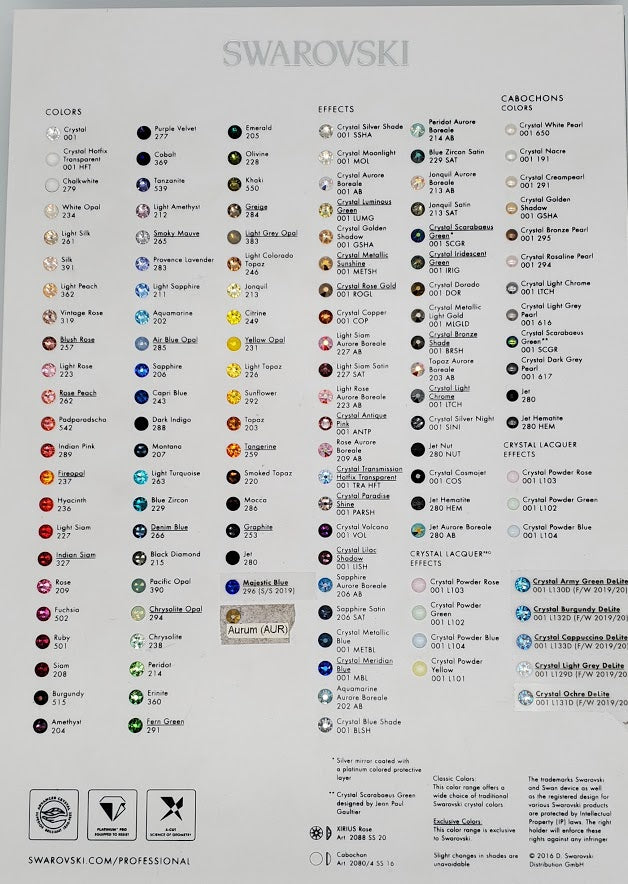 Swarovski Flatback Color Chart