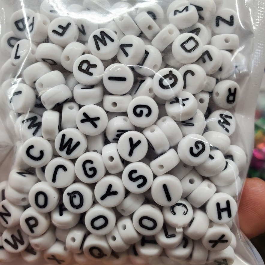 White with Black 7mm Flat Round Acrylic Number Beads